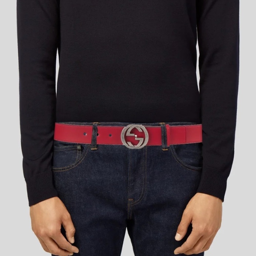 Gucci Red Leather Belt- interlocking